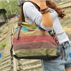 Canvas multi color hand bag purse new